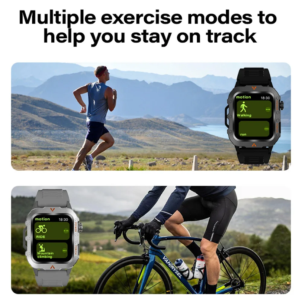 Linterna para exteriores, relojes inteligentes, resistente al agua, llamada de diente azul, reloj inteligente para hombres, monitoreo de ritmo cardíaco y salud, modos multilocomoción