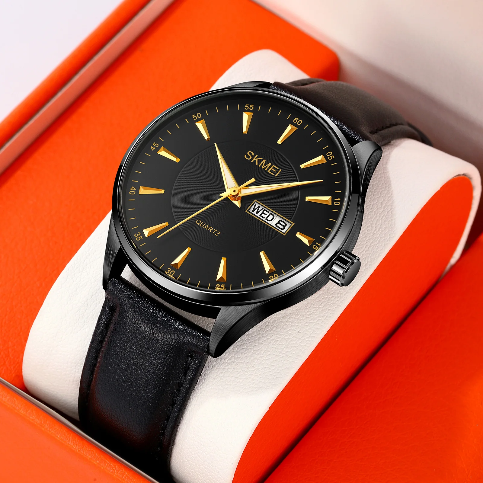 SKMEI رجال الأعمال وسيم ساعة الموضة الكلاسيكية تنوعا مقاوم للماء تاريخ يوم مكان العمل التنقل ساعة كوارتز 2075