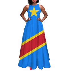 Republic of Congo Flag Print Summer Elegant Women Sleeveless Long Dress Summer Spring Outfits for Girls High Waist Maxi Dresses