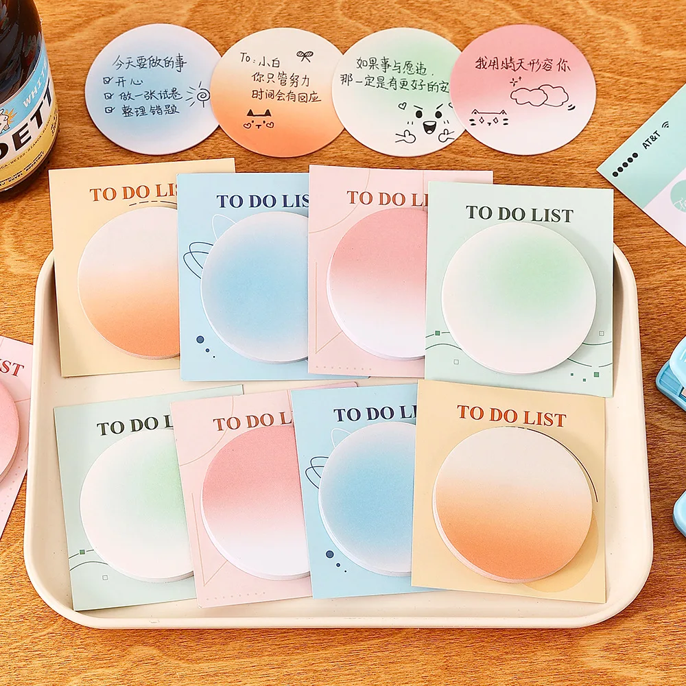 N Times Removable Creative Gradient Round Sticky Notes Self Adhesive Memo Pads for Student Messages and Stationery