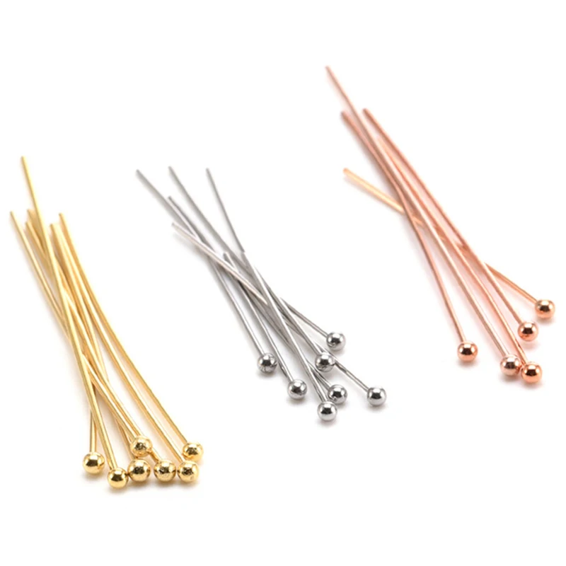 

50pcs/lot 16 20 25 30 40 50mm Gold Plated Stainless Steel Ball Head Pins for DIY Jewelry Making Head Pins Findings Dia 0.5 0.6mm