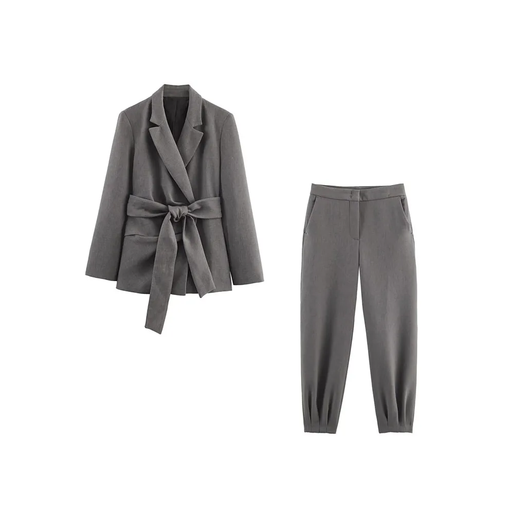 

Autumn new women's clothing fashion temperament with shoulder pads waist belt suit jacket and lantern pants