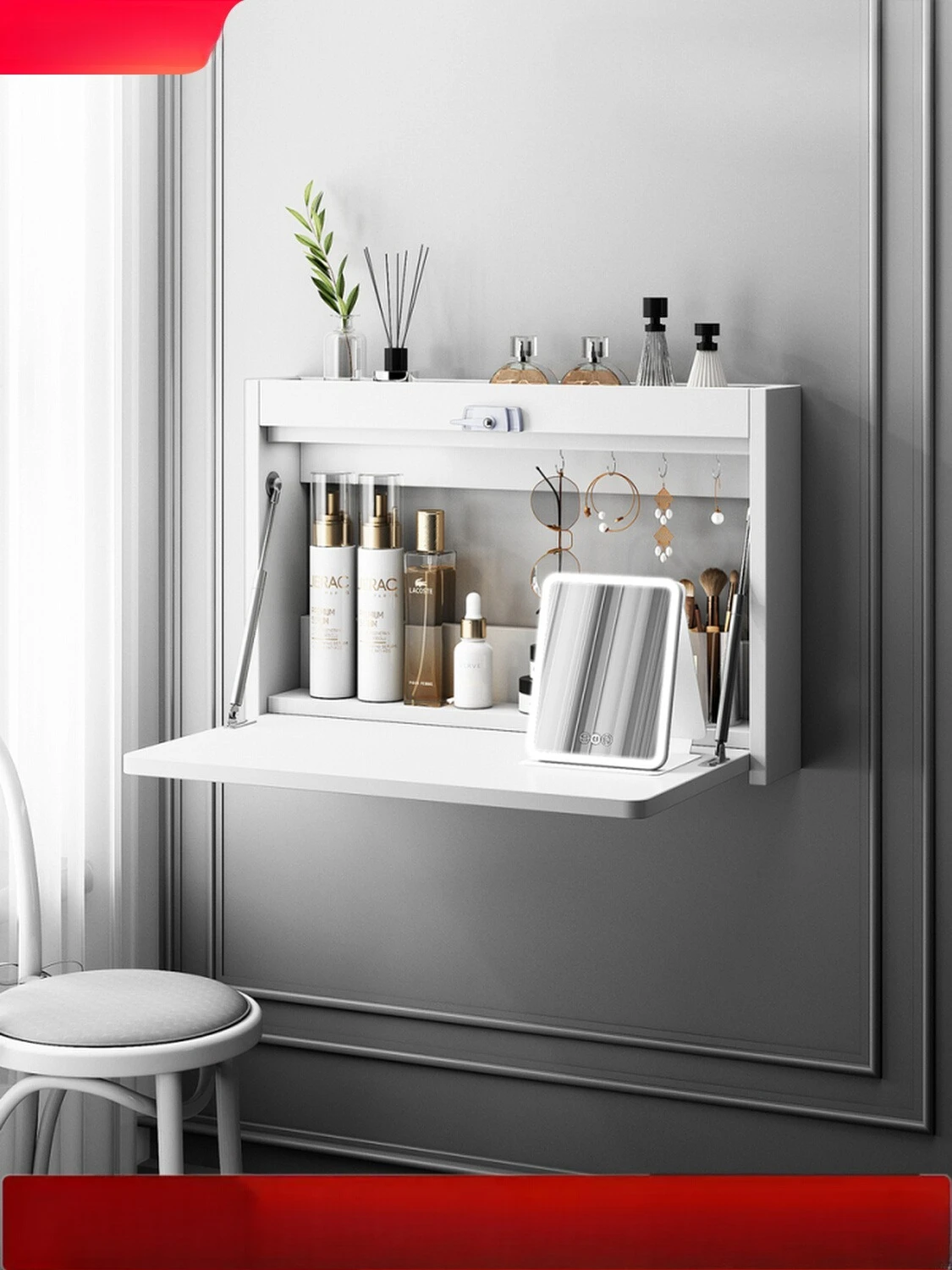 

Minimalist milk white wind small apartment dresser storage cabinet integrated bedroom modern new makeup mirror table