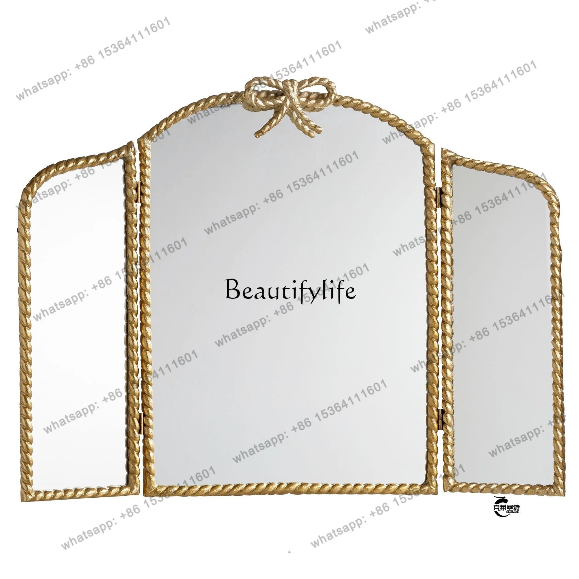 *French retro makeup three-sided folding vanity mirror wall-mounted bathroom mirror