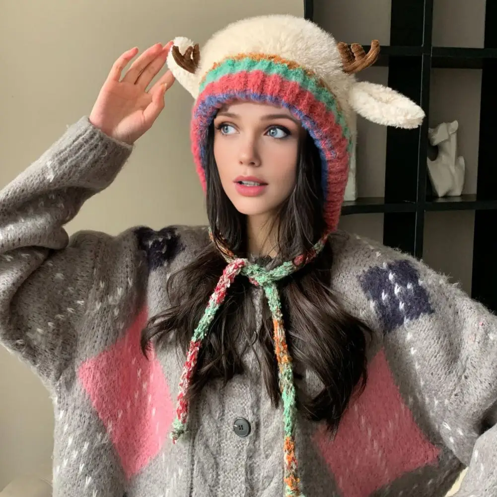 

Рождественская шапка с рогами, сумка 2-в-1, шапка с оленями, праздничное украшение из рога лося, эластичная мягкая теплая зимняя шапка общества 모자