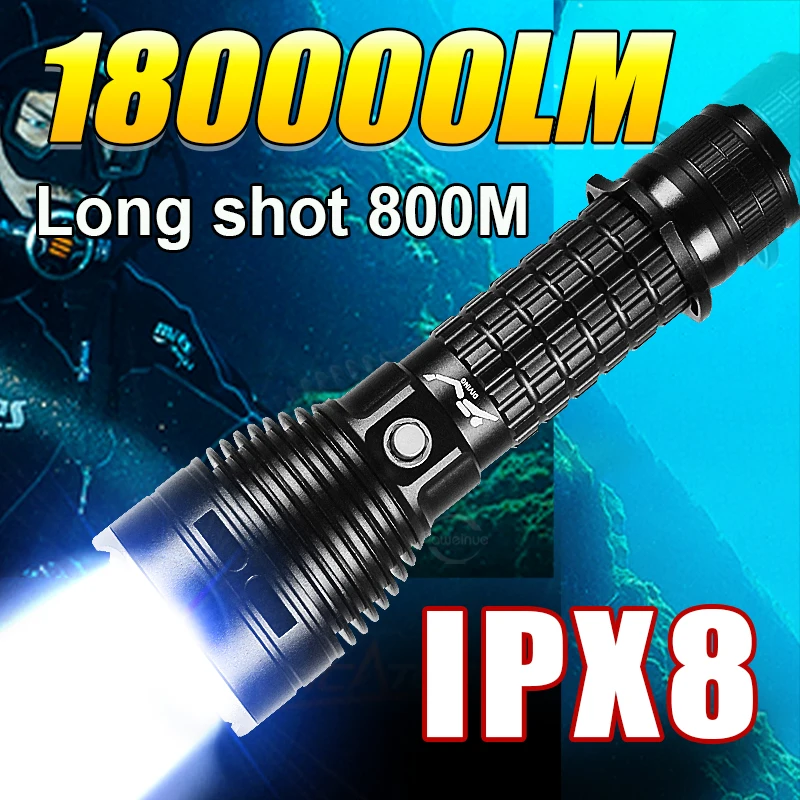 

180000LM 800M Diving Flashlight XHP220 Профессиональный подводной фонарь Scuba Diving Torch Ipx8 Водонепроницаемый погружение 26650