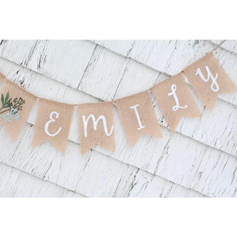 Custom Name Burlap Banner Greenery Bridal Shower Decorations Greenery Shower party gift Personalized Banner wedding decoration view 2