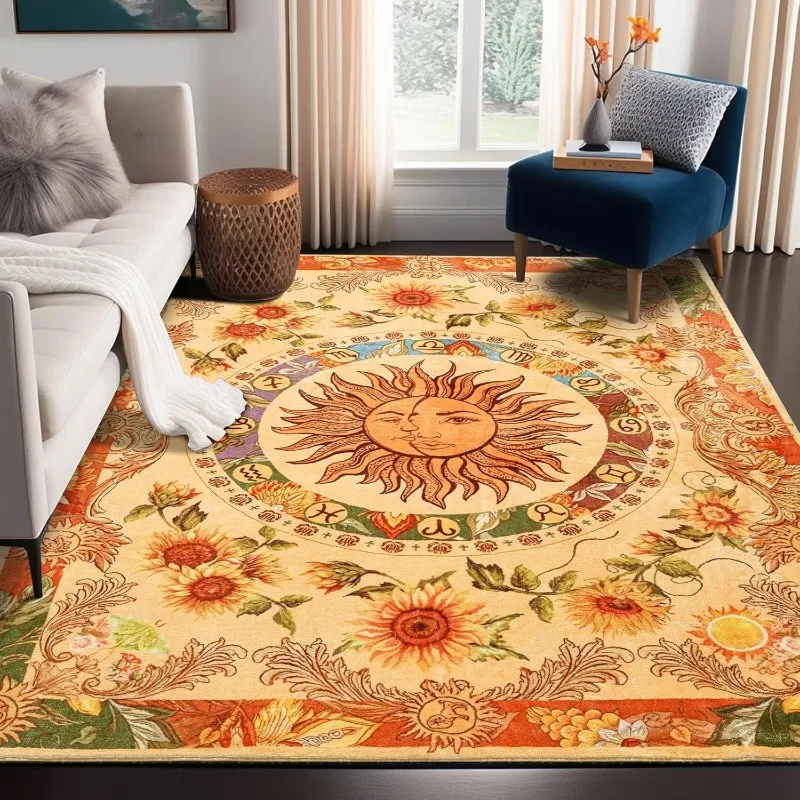 

Sun-print Living Room Rug Retro-style Luxury Nordic Style Home Decor Bedroom Carpet Machine Washable Non-slip Soft Entryway Mats