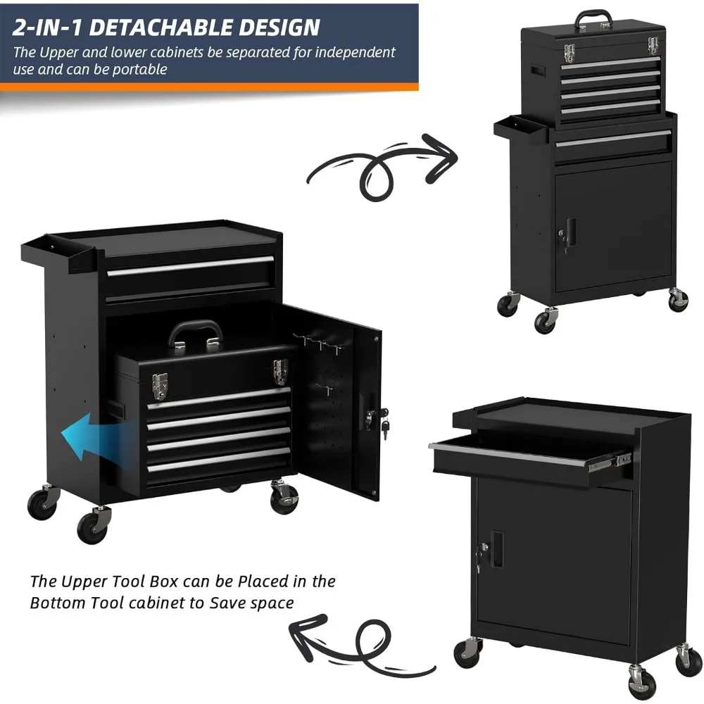 5-Drawer High Capacity Rolling Tool Chest, Removable Cabinet Storage Tool Box with Wheels and Drawers, Detachable Toolbox