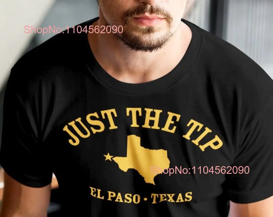 JUST THE TIP El Paso Tx T Shirt in Black Navy Dark Heather Classic athletic design with Texas silhouette funny gift