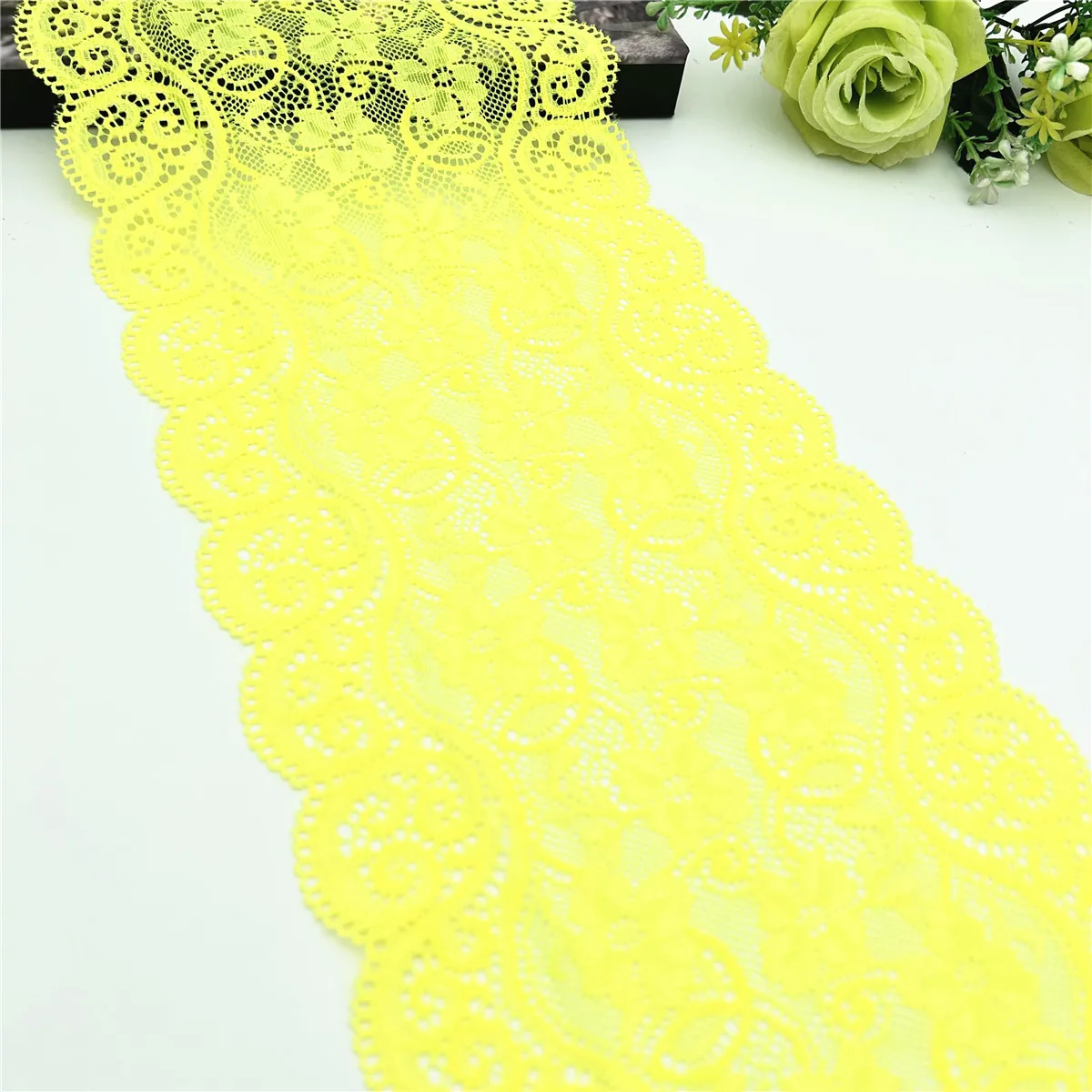 Wholesale Width 18cm Pretty Yellow Elastic Stretch Lace Trim Skirt Hem Underwear Sewing Acces Craft DIY Apparel Fabrics Wedding