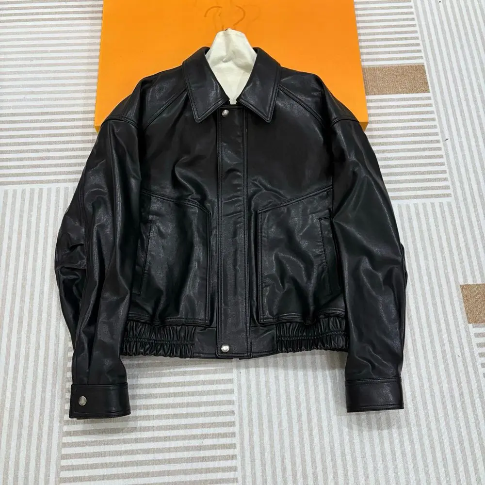 سترات من الجلد الطبيعي 2026 Sping موضة التلبيب سترات نسائية قصيرة عادية براون المستوردة على مستوى جلد الغنم معاطف جلدية فضفاضة #3