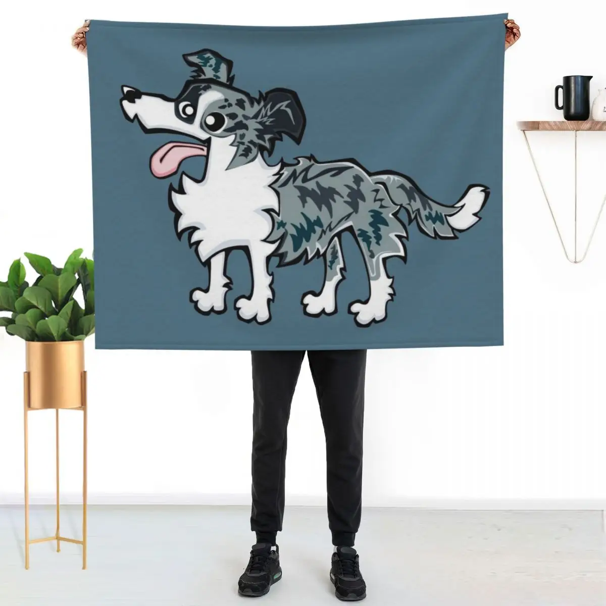 Border Collie - Blue Merle (Full Body) BLUE BG Throw Blanket Thins Vintage Bed Moving Picnic Designers Blankets