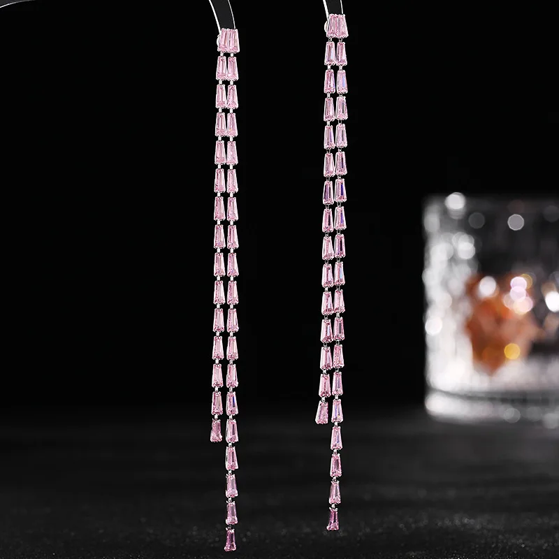

S925 Silver Needle Korean Fashion Trendy Face-Shaping Niche Designer Zircon Ultra-Long Tassel Earrings