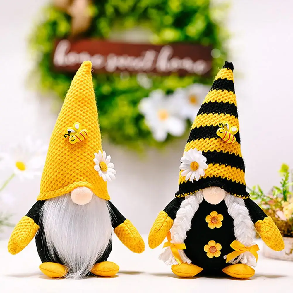 Gnome Doll Ornament Whimsical Gnome Plush Bee Day Themed Sunflower Decor Plush Doll Gnome Figurine Centerpiece Festive Bee Party