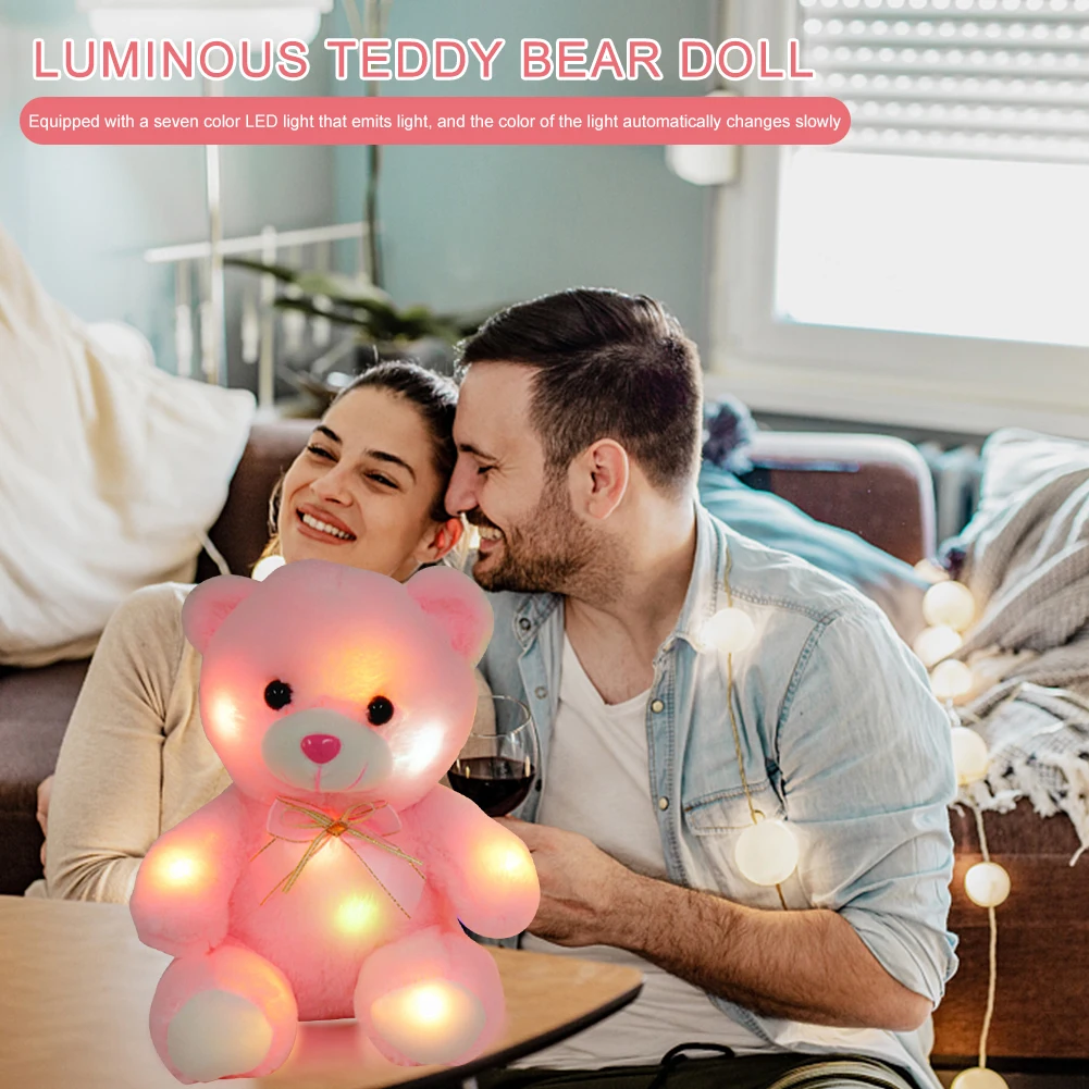 Oso de juguete con luz LED colorido, muñeco de oso luminoso con pilas, bonito juguete de peluche, regalo, Ideal para el Día de San Valentín, cumpleaños, madres