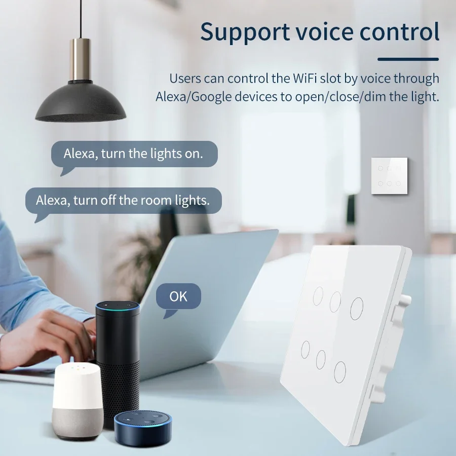 Brazil Standard WiFi Smart Switch 4x4 Size Tuya Smart Life Touch Sensor 4/6 Gang Light Control with Voice Assistance for Alexa G view 2