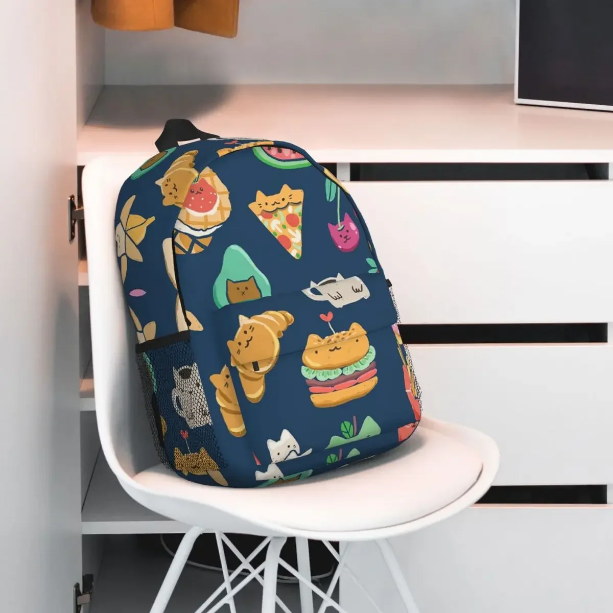 Fun And Cute Cats Food Backpacks Boys Girls Bookbag Fashion Students School Bags Travel Rucksack Shoulder Bag Large Capacity