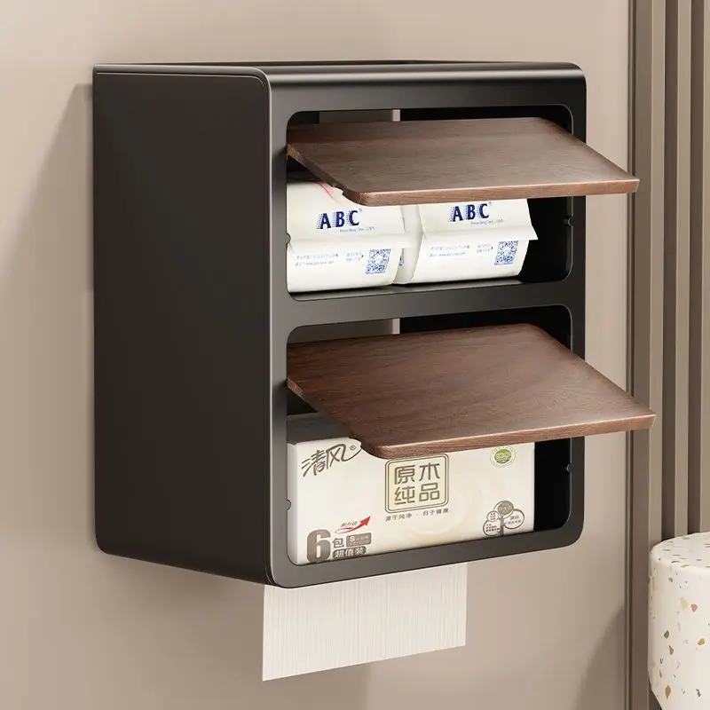 

Household Non-drilling Storage Rack Wall-mounted Double Layer Toilet Paper Holder Paper Holder Bathroom Toilet Roll Holder