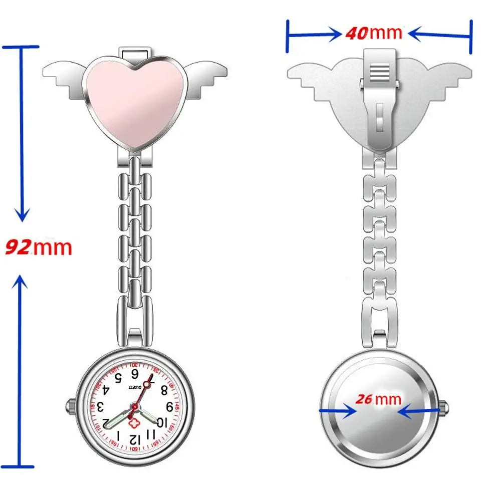 Portable Sweet Wings Heart Quartz Luminous Watches Hanging Watch Nurse Clip Watches Love Chest Watch Doctor Pocket Watches