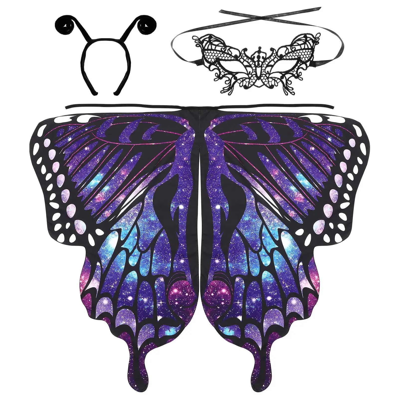 1 Set Cape Kit Butterfly Wings Mask Headband Children Butterfly Cosplay Party Carnival Dress Costume Wing cape for Girls