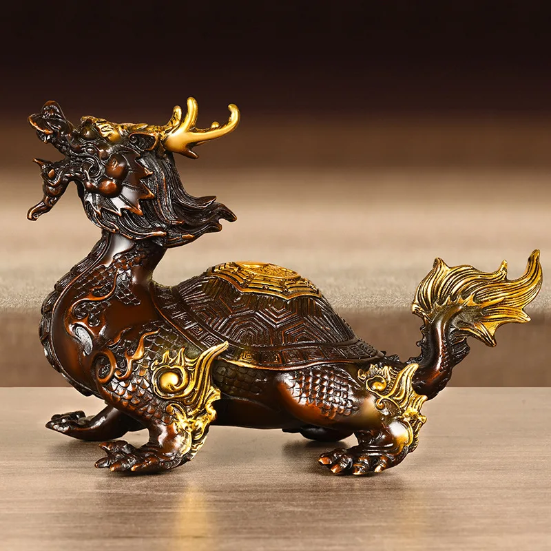 Copper Dragon Turtle Decoration Pure Copper Gossip Dragon Turtle Dragon-Head Tortoise Living Room Entrance Office Desk Surface P