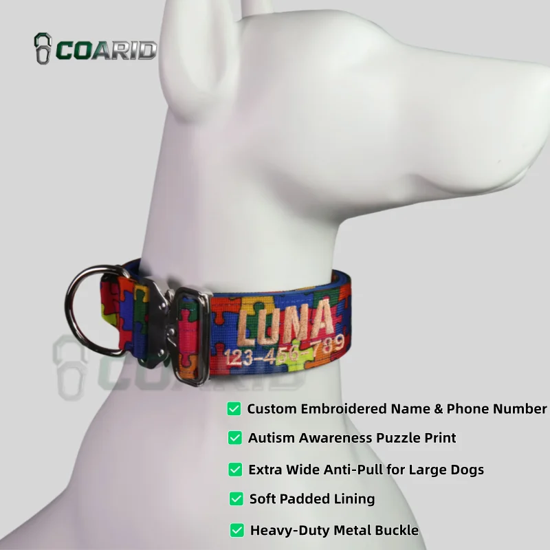 

Personalized Dog Collar with Custom Name & Phone, Anti-Lost Embroidered Pet ID Collar, Colorful Puzzle Design for All Breeds