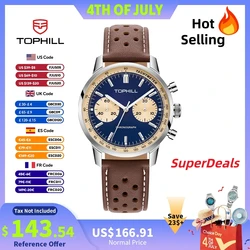 TOPHILL Vintage Racing Chronograph Men’s Mechanical Watch ST1901 Seagull Movt. Pilot Military Leather Strap Sapphire 5ATM TL027G