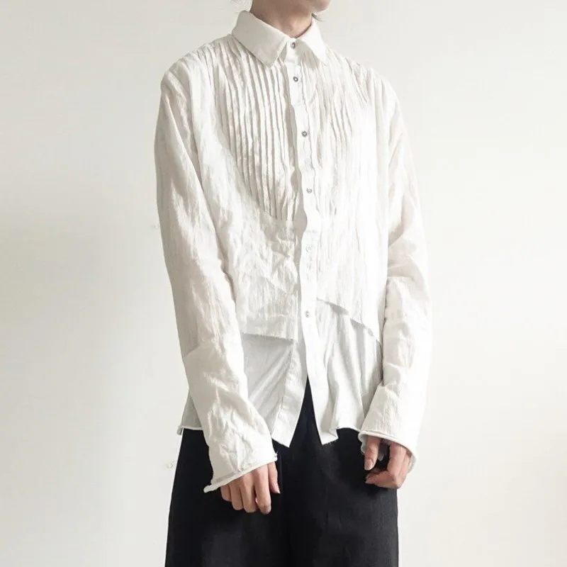 WVGA Spring Summer New Men's Original Long Sleeved Reathable Cotton Patchwork Pointed Collar Shirts Niche Casual Tops Ins W25938