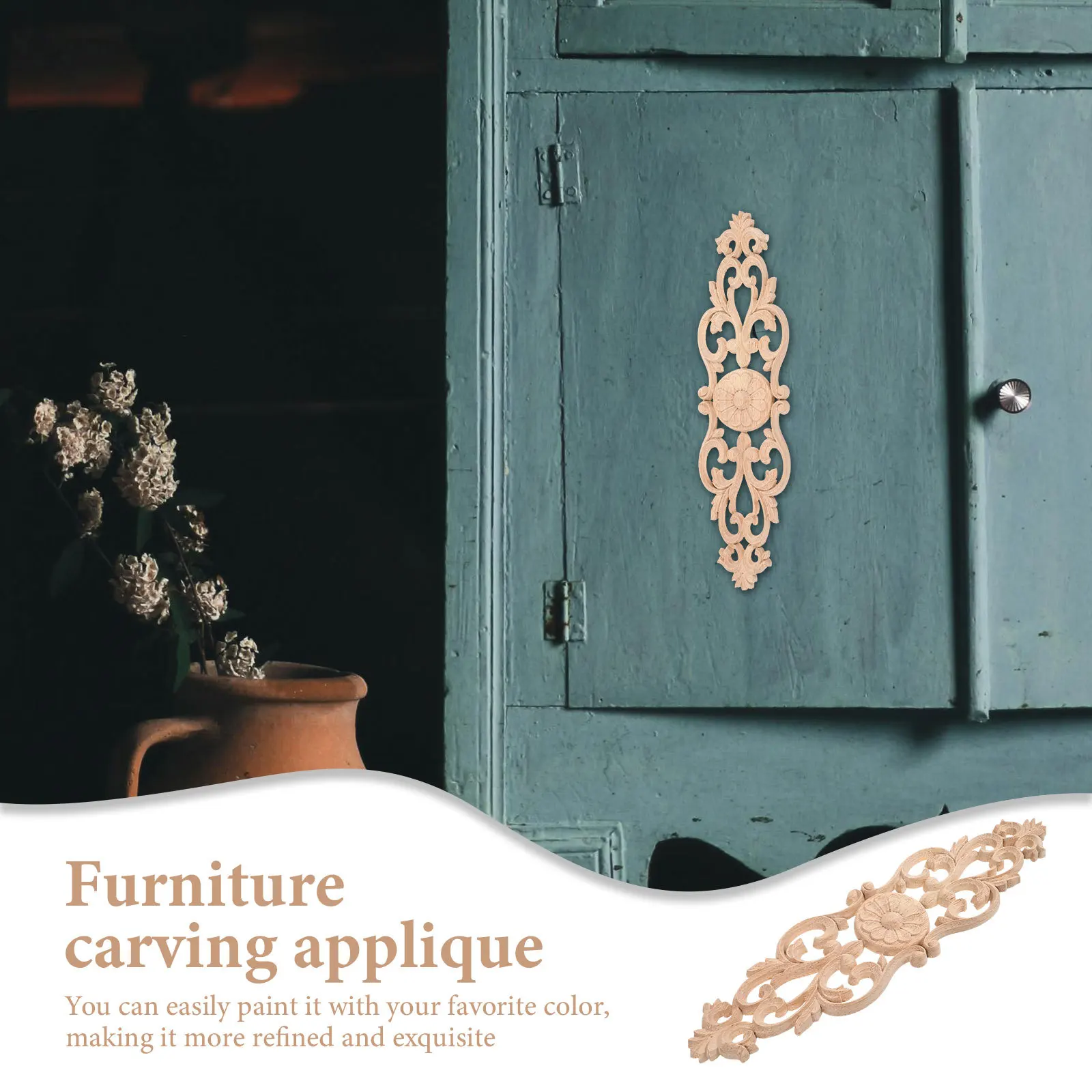 

4 шт., резьба по дереву, аппликация, неокрашенная мебель, украшение для двери шкафа, цветок, декоративная деревянная отделка, тисненая накладка