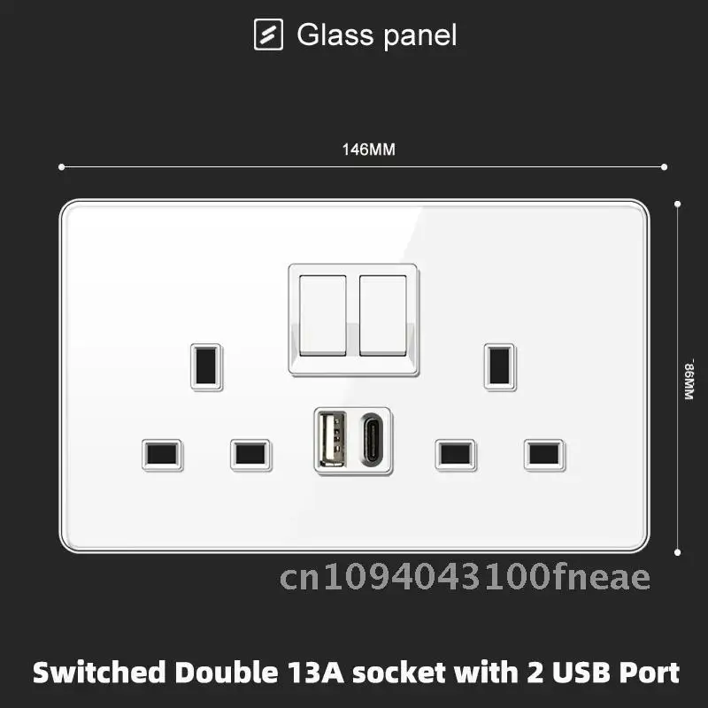 

Ультратонкая белая высококачественная стеклянная настенная розетка USB Type-C для Великобритании, переключатель быстрого питания 18 Вт, 1-контактный, 220 В, настенная розетка 1/2/3/4Gang