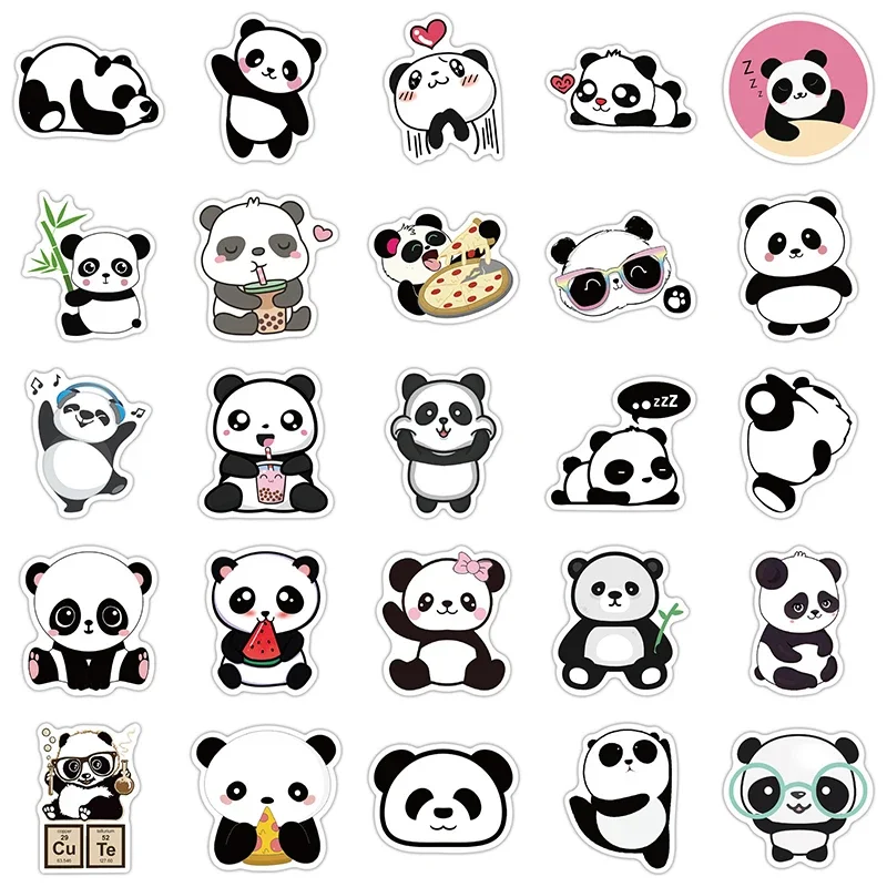 Pegatina de Panda de 10/30/50 piezas, papelería de PVC para niños, cuaderno de bocetos, portátil, decoración de diario, suministros de álbum de