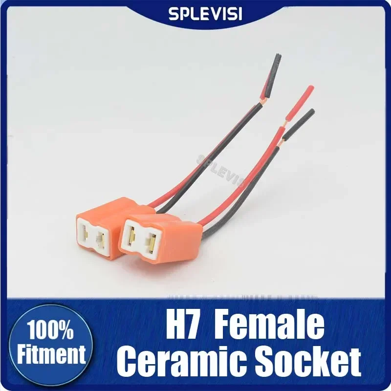 

2Pcs Wire Pigtail Connector Female H7 Ceramic Harness Head Light High Beam Bulb Socket Adapter Plug Play