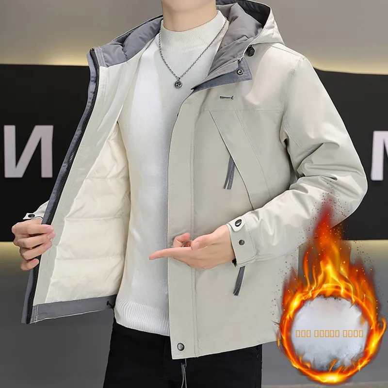 

Мужская зимняя утепленная куртка-пуховик с флисовой подкладкой и капюшоном, теплая рабочая верхняя одежда, молодежная, водонепроницаемая