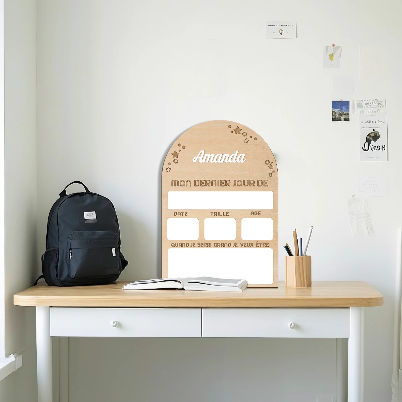 

French School Memory Board - Personalized "Mon Premier Jour" & "Mon Dernier Jour" 26x18cm Wooden Sign, Custom Name Like Amanda