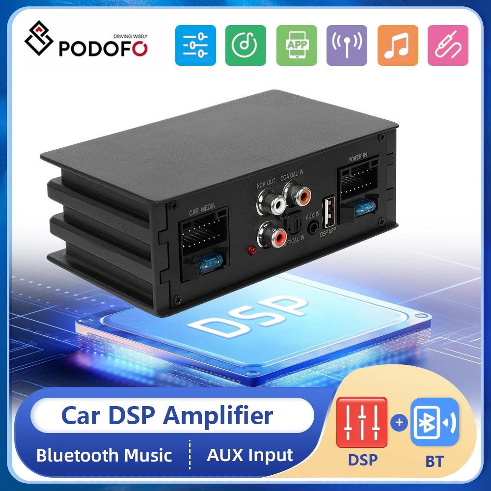 

Автомобильный усилитель DSP Podofo, аудио, цифровые звуковые процессоры, Bluetooth, музыка для автомобиля, динамик, мощный сабвуфер, автомобильный стереоусилитель