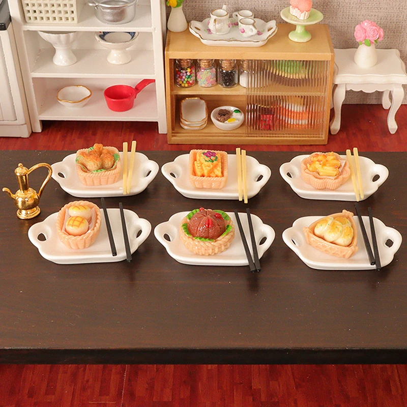 

1Set 1:12 Dollhouse Miniature Chopsticks Dinner Plate Pastry Bread Kitchen Food Model Decor Toy Doll House Accessories