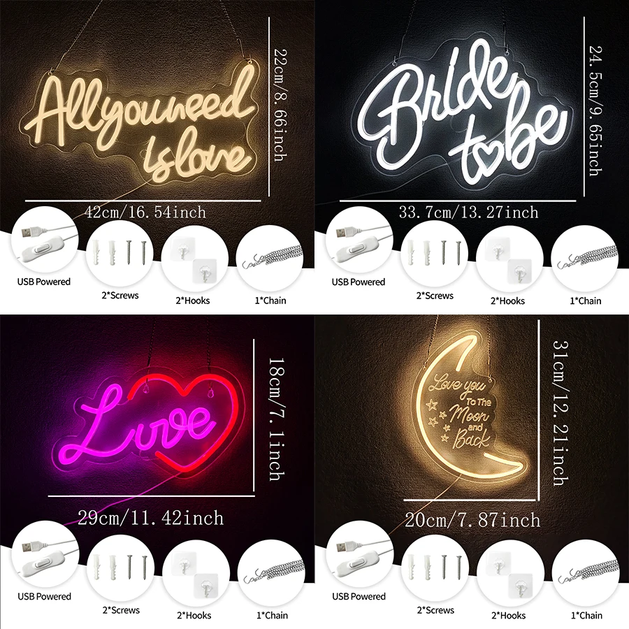 All You Need Is Love Neon Sign For Wall Decor,Light Up Sign For Bridal Shower Decor,Party Decorations Gift For Bride,USB Powered