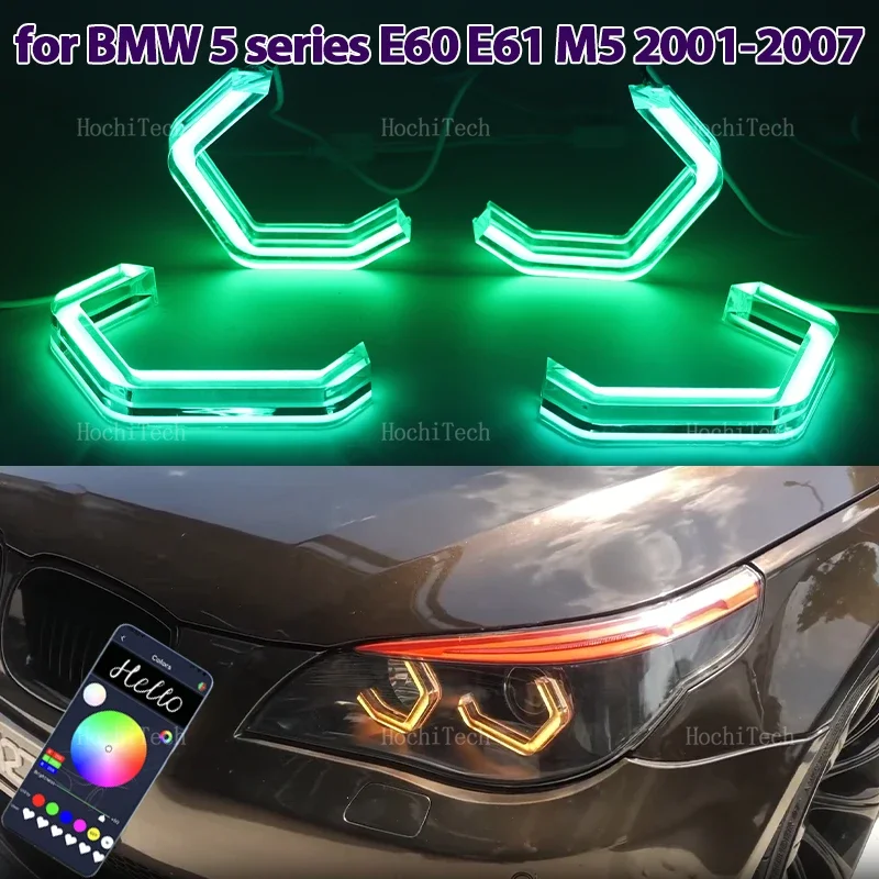 

RGB Multi-colored App control M4 Style LED Headlight Angel Eyes Bulb Ring Lamp for BMW 5 series E60 E61 M5 2001-2007