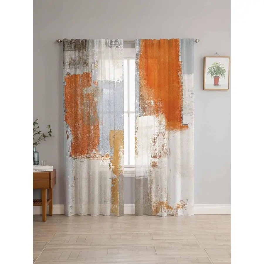 

Коричнево-серые полупрозрачные шторы длиной 84 дюйма, комплект из 2 панелей, с абстрактным рисунком под масляную живопись, полупрозрачные, на кулиске