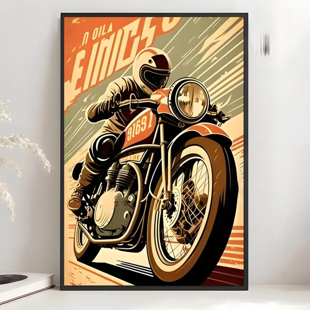 Retro Artwork T-The Vintage Biker Poster Art Wall Decor Indoor Outdoor for Collectors