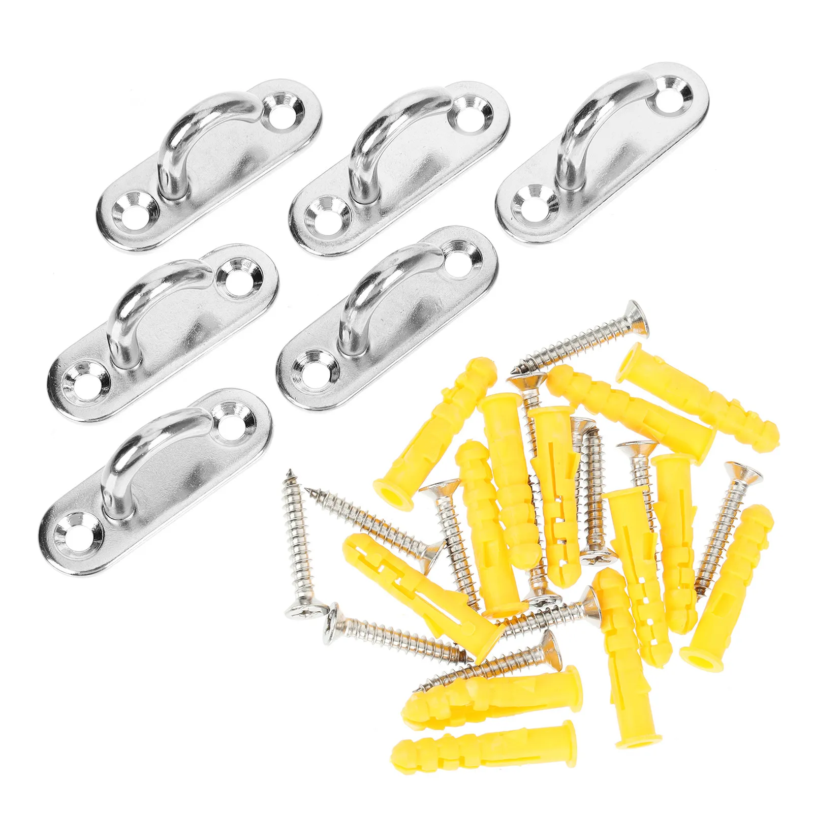 6Pcs Stainless Steel Oval Open Ceiling Hooks Heavy Duty M5 Pad Eye Anchor Screw Mount Wall Hanging Hardware for Plants Lamps