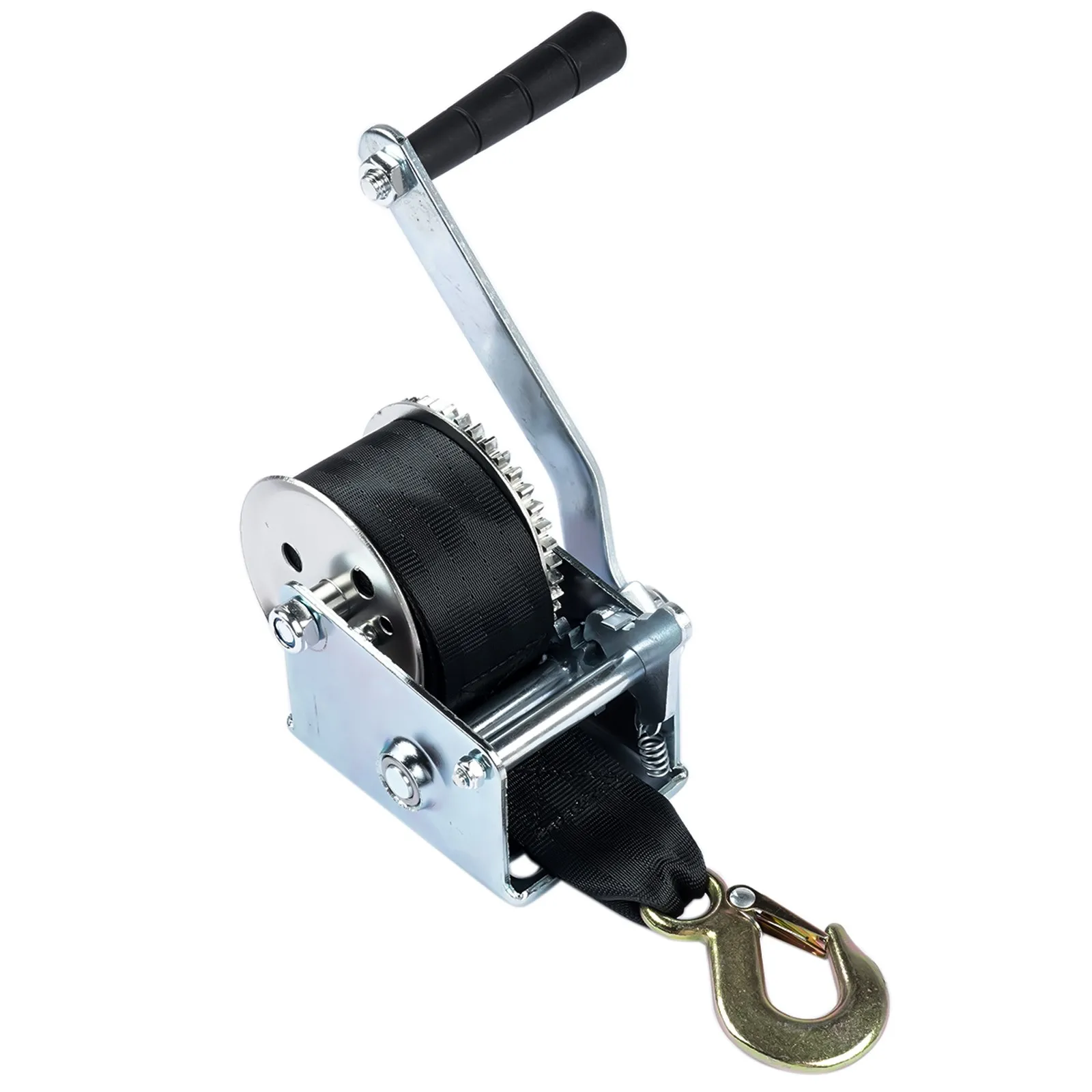 AP02 Abschlepp- und Transportwinde, Handwinde mit automatischer Bremse und Gurtband, 800 lbs, für Garagenanhänger, 5 m, 50 mm, 2,25 kg