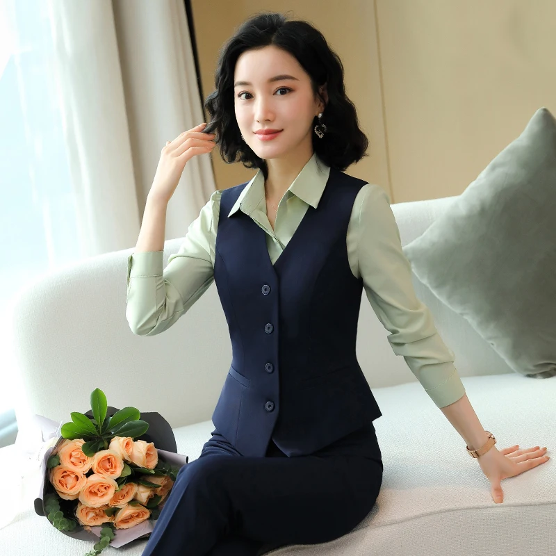 Professional Black Vest Suit Women's Interview Workwear Hotel Manager Large Size Set Commute Style Polyester Cotton Blend