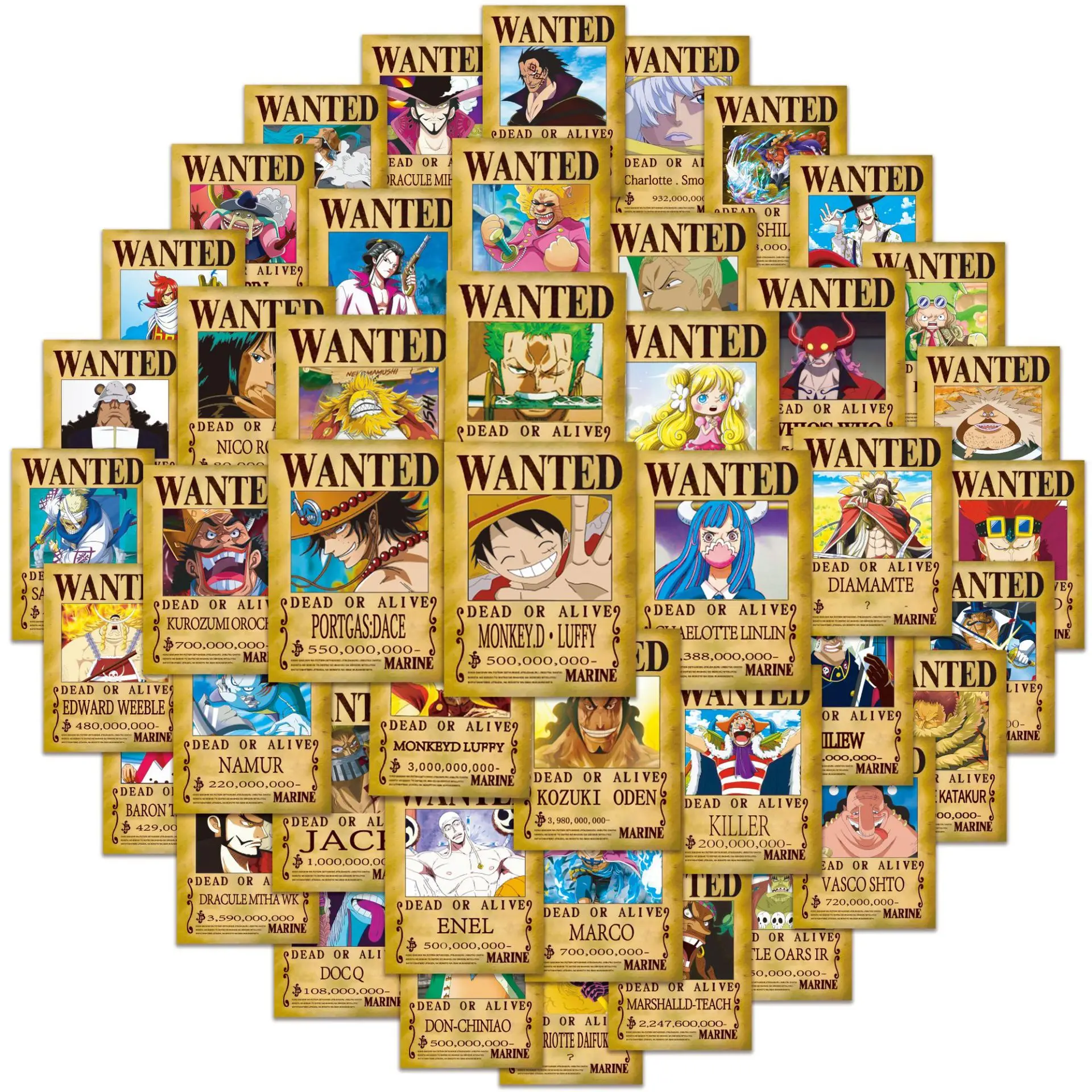 Phone Accessories Poster - สติกเกอร์โปสเตอร์ตัวละครอนิเมะวันพีซ 50 ชิ้น ลายลูฟี่ โซโล สุดเท่