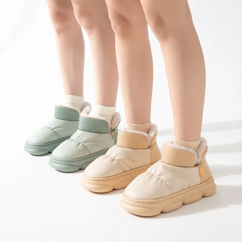 2022 Winter Household Shoes Cotton Slippers Women's Winter Simple Leather Warm Home Thick Soled Indoor And Outdoor Plush