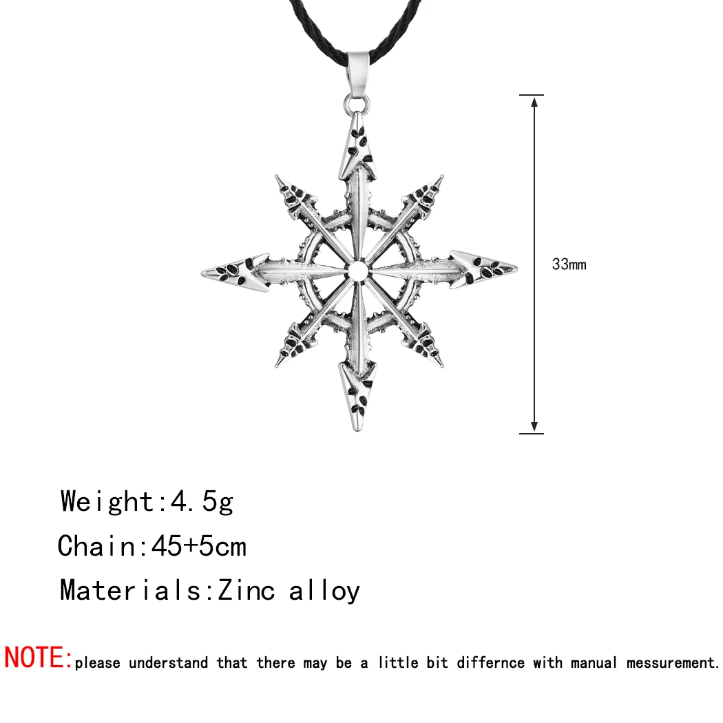 شيطانية الفوضى دلاية شكل نجمة قلادة للرجال النساء السحر الكابالا الفوضى عجلة سحر أسود جلد سلسلة قصيرة تصل إلى عظمة الترقوة تميمة مجوهرات