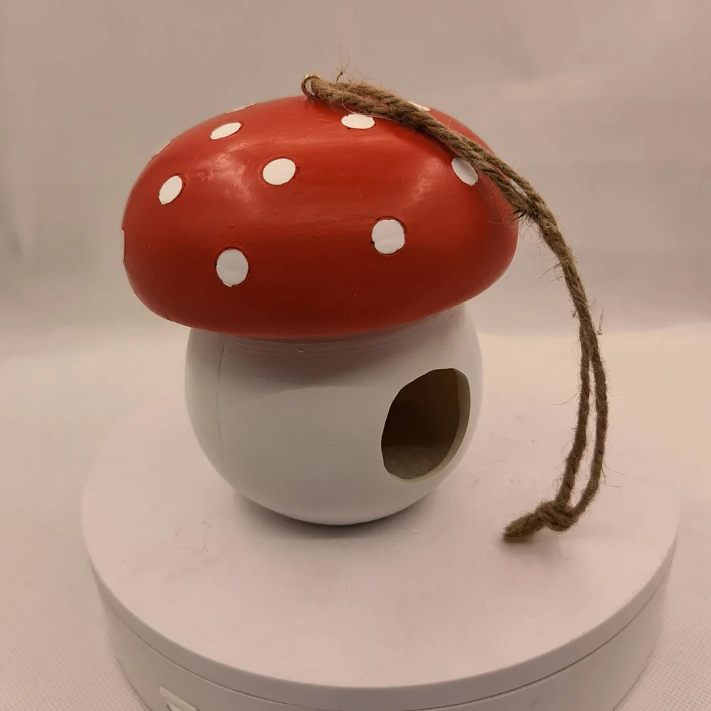 

Resin Mushroom Bird Feeder Hanging Wild Bird Food Dispenser Decorative Outdoor Garden Feeder for Backyard Window