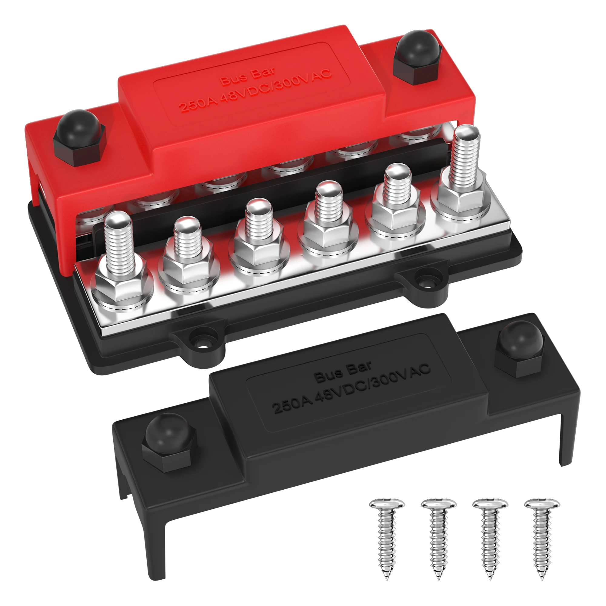 Dual Bus Bar 12V Dual Row Bus Bar 250A Power Distribution Block 12 x 5/16" Terminal Studs Positive and Negative Battery Bus Bar