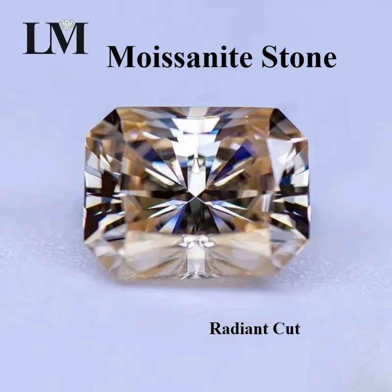 Moissanite Stone Natural Color Tea Yellow Radiant Cut Lab Grown Diamond For DIY Jewelry Rings Earrings Making With  Report